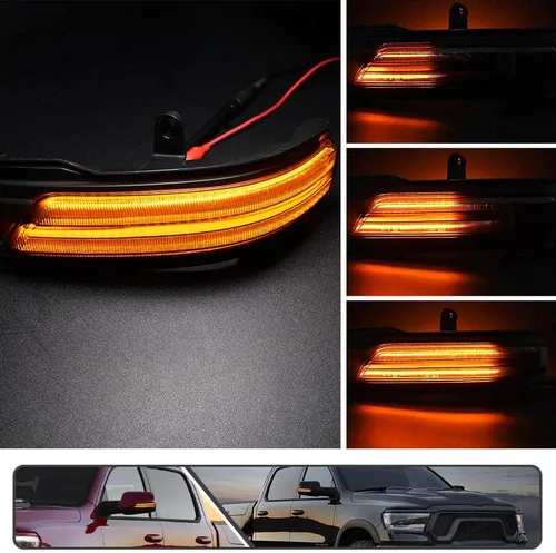 Miniatura 2 de 2 piezas de luces LED intermitentes secuenciales ámbar para espejo lateral para Dodge Ram 1500 2019-2024, indicador de intermitente, luz de señal