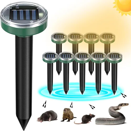 Repelente de Topos Solar Paquete de 10 Repelente de Serpientes Ultrasónico, Repelente de Marmotas, Repelente de Tuzas Sónico Pinchos Disuasorios de