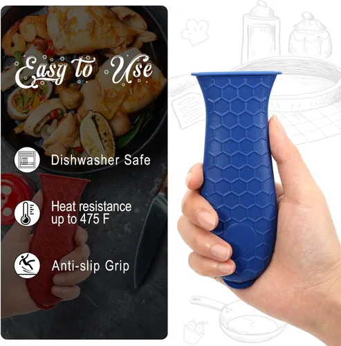Miniatura 3 de Joyhalo Cubierta de mango de sartén de hierro fundido, paquete de 6 fundas resistentes al calor, funda de silicona para sartén de hierro fundido