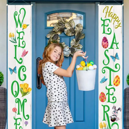 Miniatura 2 de Letrero de fiesta de Pascua para decoración de Pascua, cartel de bienvenida para puerta delantera, para colgar en interiores y exteriores