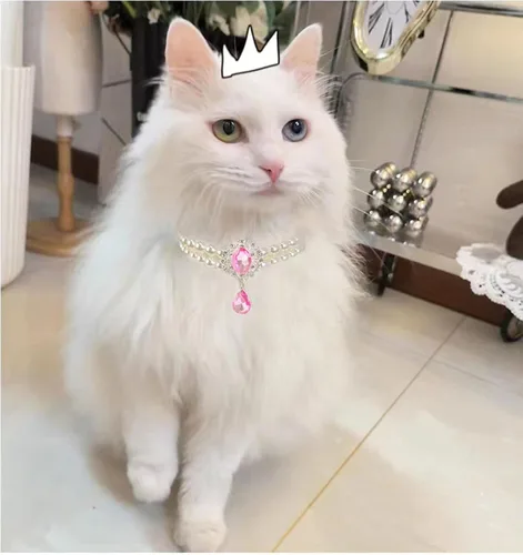 Miniatura 2 de Collar de perlas de 2 filas para gatos, collar de perlas para perros, collares de diamantes de imitación para perros pequeños, accesorios de collar