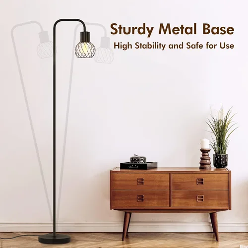 Miniatura 6 de Lámpara de pie industrial, lámpara de pie LED moderna con bombilla LED de 6W, interruptor de pie, lámparas altas de metal para sala de estar