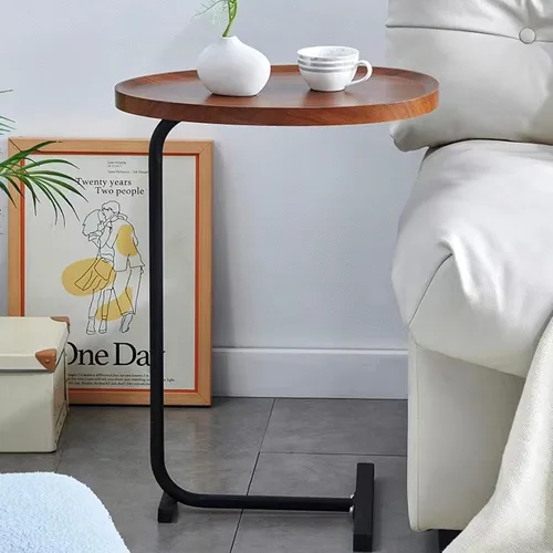 Miniatura 6 de Mesa auxiliar pequeña en forma de C de 2 piezas con marco de metal, mesa de sofá, bandeja de TV, mesita de noche, soporte portátil para laptop, mesa