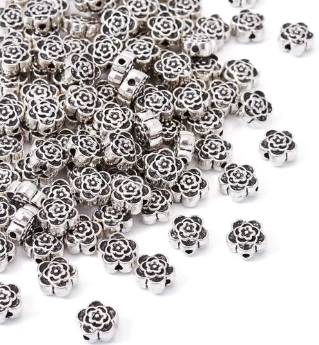 Miniatura 8 de Pandahall - 100 dijes espaciadores de cuentas de plata tibetana antiguas de plata antigua para fabricación de joyas, 0.27 x 0.157 pulgadas