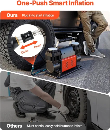 Miniatura 3 de VEVOR Compresor de aire resistente de doble cilindro, inflador de neumáticos portátil de 10.6CFM, bomba de aire todoterreno de 12 V 150 PSI