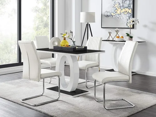 Miniatura 11 de Furniturebox UK Giovani - Juego de mesa de comedor de cristal negro y blanco de alto brillo y 4 sillas Lorenzo