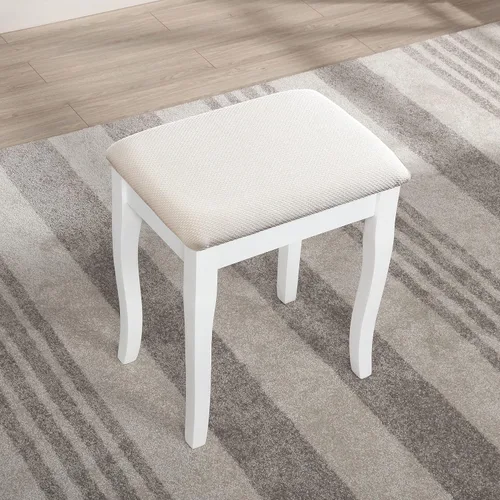 Miniatura 5 de Roundhill Furniture, Sanlo - Juego de tocador y banco de madera, blanco