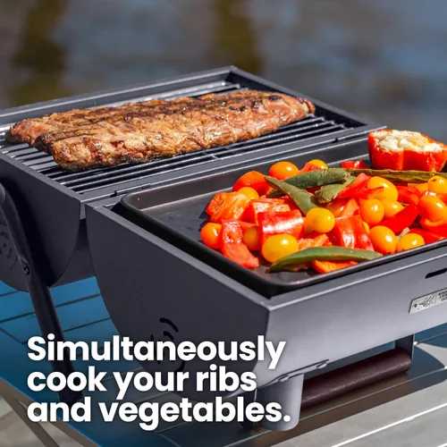 Miniatura 3 de AGG - Parrilla de carbón portátil – Combo de barbacoa y parrilla de mesa 2 en 1 – Mini parrilla compacta para camping, balcón y portón trasero