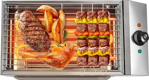 Parrilla eléctrica, parrilla de barbacoa de acero inoxidable de 1800 W, barbacoa de mesa portátil con temperatura ajustable, bandeja de goteo