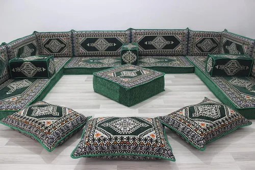 Miniatura 2 de arabicsofa Juego en forma de U, árabe Majlis, sofás de sala de estar en forma de U, sofá de suelo, sofás de piso de interior, cojines de suelo