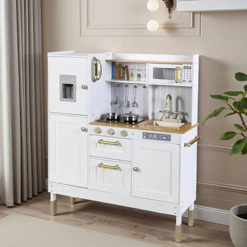 Miniatura 10 de Arlopu Cocina de Juguete para Niños, Juegos de Cocina de Madera para Niños Pequeños, Set de Cocina de Simulación con Almacenamiento y Accesorios