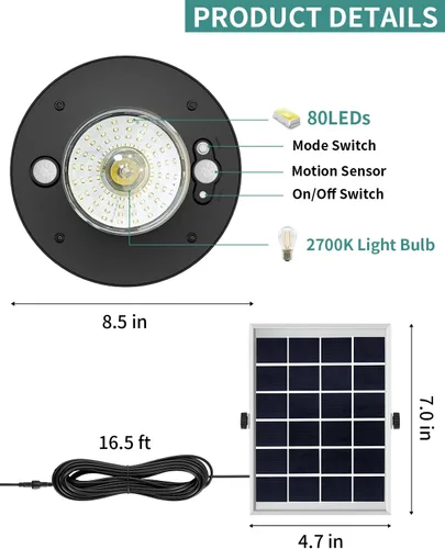 Miniatura 5 de AEQ - Luz solar de cobertizo para interiores y exteriores, 3000 lm, luces solares disponibles durante el día con control remoto, doble sensor