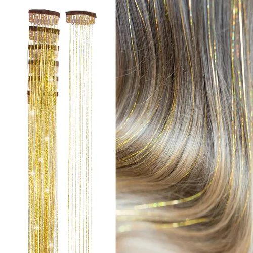 Miniatura 16 de Extensiones de oropel con clip para el cabello, reflejos castaños, 20.5 pulgadas, 6 piezas por paquete, extensiones de cabello sintético multicolor