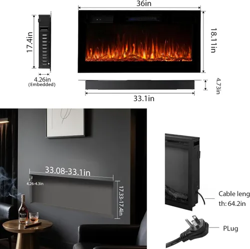Miniatura 7 de Insertos de Chimenea Eléctrica Modernos - Chimenea de Pared con App/Control Remoto/Táctil y Bloqueo Infantil, Calentador de 750 W/1500 W, 7
