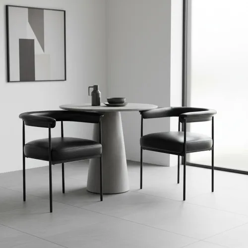 Miniatura 8 de LukeAlon Juego de 2 sillas de comedor de piel sintética, silla de cocina tapizada con respaldo abierto con patas de metal negro, respaldo curvado