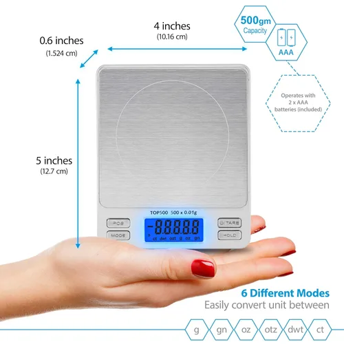 Miniatura 4 de Smart Weigh Báscula digital Pro de bolsillo 17.64 oz x 0.00 oz – 6 unidades: g, oz, gn, ozt, DWT, ct – Alta precisión para cocina, hierbas y joyas