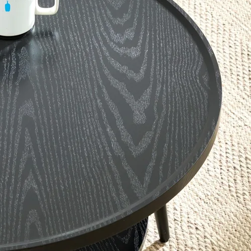 Miniatura 6 de Saint Mossi - Mesa de café moderna para sala de estar, mesa de café redonda de mediados de siglo, mesa central de 2 niveles para espacios pequeños