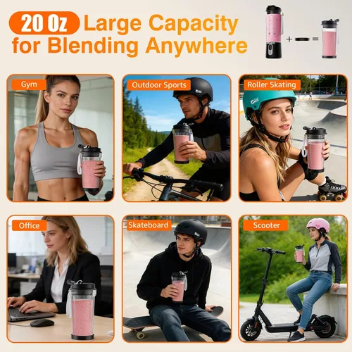 Miniatura 3 de Mini licuadora portátil de tamaño personal, licuadora inalámbrica de 20 onzas, tipo C, recargable, sin BPA, recién exprimida en el Negro