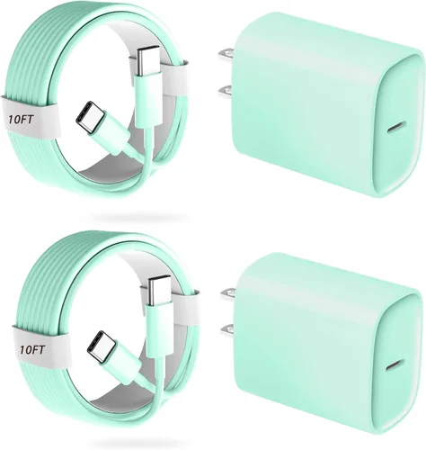 Miniatura 12 de Cargador para teléfono 17, 16, 15 Pro, carga rápida, 20 W, USB C, bloque de carga rápida con cargadores tipo C de 6.6 pies de largo, cable de carga