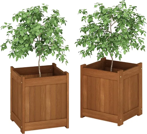 Furinno 2-FG16450 Tioman - Caja de flores de madera dura, dos unidades, color natural