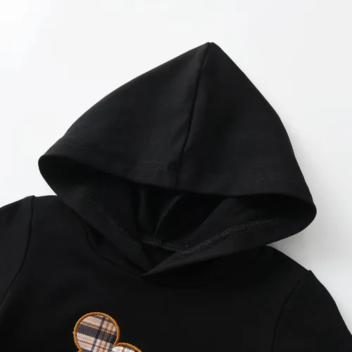 Miniatura 2 de Ropa de bebé niño niño manga larga con estampado de oso + pantalones deportivos, negro (Hoodie Black)