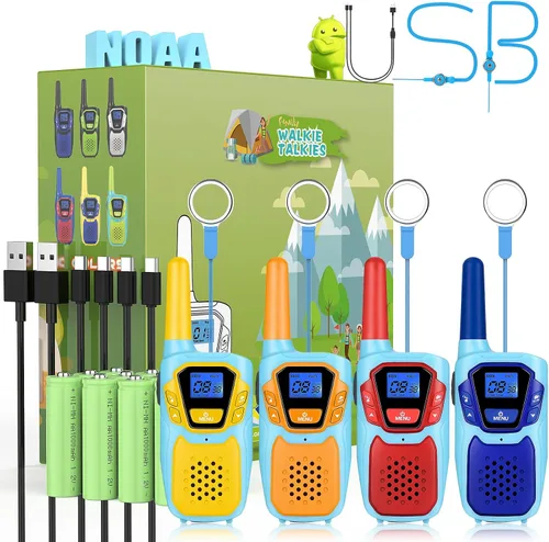 Miniatura 10 de Topsung Walkie Talkies for Kids Long Range Walkie-Talkie for Adults Rechargeable 4 Pack with Lanyard NOAA USB, Family Pink 2 Way Radio Toys for 3-12