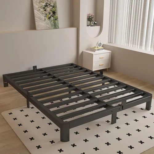 Miniatura 10 de Marco de cama individual de 4 pulgadas con travesaños de metal, marco de cama individual negro sin necesidad de somier, patas con esquinas
