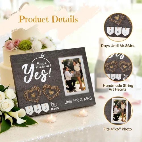 Miniatura 4 de Regalos de compromiso para parejas, marco de fotos de calendario de cuenta regresiva de boda, regalos de compromiso geniales para mujeres, parejas