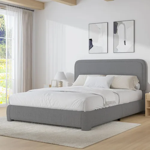 Miniatura 33 de BarnFurin Cloud Boucle - Base de cama de tamaño matrimonial, plataforma tapizada con cabecero, esquinas redondeadas suaves, no requiere somier, Beige