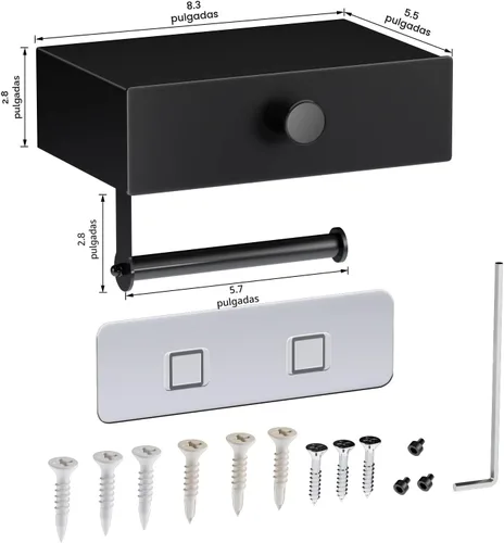Miniatura 6 de VOLDRA Soporte de papel higiénico con estante negro dispensador de toallitas para baño Soporte de papel higiénico con cajón de diseño