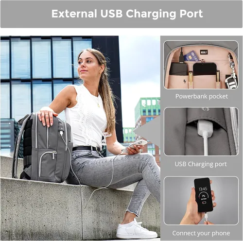 Miniatura 2 de Swissdigital SD1006F-02 - Mochila de viaje con puerto de carga USB, se adapta a mochilas de computadora escolar de 15.6 pulgadas para trabajo y Gris