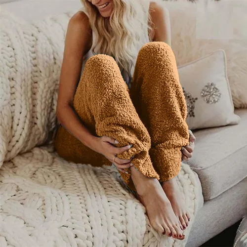 Miniatura 2 de LRMQS Pantalones de forro polar cálidos para mujer, esponjosos, térmicos, casuales, cómodos, holgados, con forro de moda, 2023