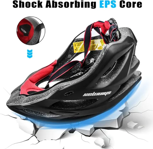 Miniatura 8 de Casco de bicicleta para hombre y mujer, casco de bicicleta Shinmax con luz trasera y visera desmontable Negro