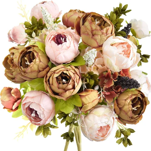 Miniatura 10 de FiveSeasonStuff - Peonías y hortensias artificiales de seda, ideal para decoración de bodas, novias, hogar, decoración de centro de mesa (2 ramos).