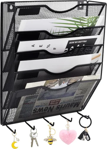 Miniatura 37 de EASEPRES Organizador de archivos de malla de 3 bolsillos para colgar en la pared, carpeta de papel para correo montada en la pared, organizador