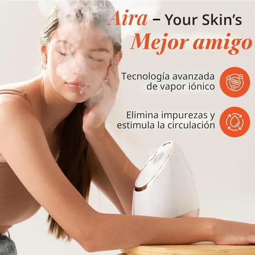 Miniatura 2 de Vanity Planet Aira Vaporizador facial iónico (Oro Rosa) - Limpiador de poros que desintoxica, limpia e hidrata - Boquilla ajustable, tanque de agua