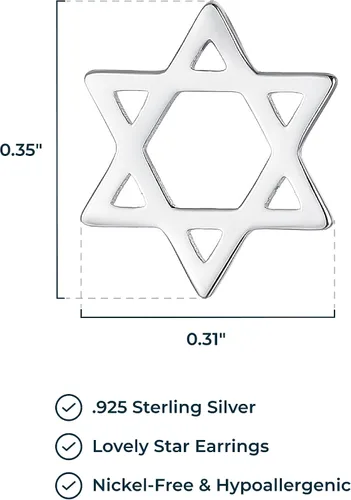 Miniatura 3 de Aretes de plata de ley 925 chapada en rodio con diseño de estrella de David, Metal