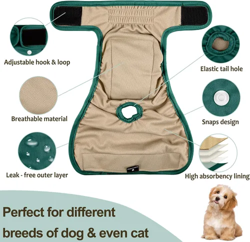 Miniatura 19 de Pañales lavables para perros, para hembras caninas, reutilizables, para periodo de celo, altamente absorbentes, para incontinencia, con broches