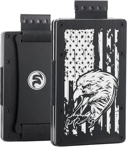 Cartera minimalista para hombre Cartera de metal de aluminio con bloqueo RFID con correa para efectivo Cartera EDC de bolsillo frontal Estuche