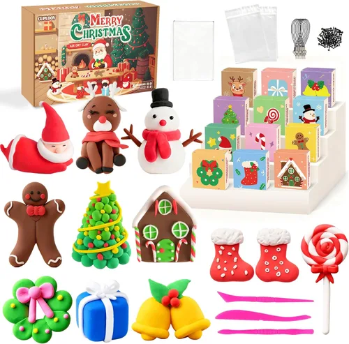 Miniatura 9 de Arcilla de modelado de secado al aire de Navidad para niños, kit de arcilla polimérica súper ligero y suave, juego de manualidades de animales