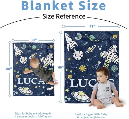 Miniatura 4 de Manta de bebé personalizada para niños, manta de bebé personalizada con nombre, franela suave con respaldo de puntos de doble capa, manta de Rocket