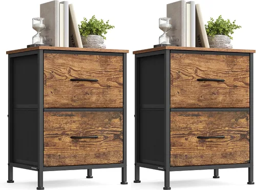 Miniatura 11 de SONGMICS Cajonera para dormitorio, cómoda con cajones, mesita de noche, acero, MDF, 2 cajones de tela no tejida, unidad organizadora