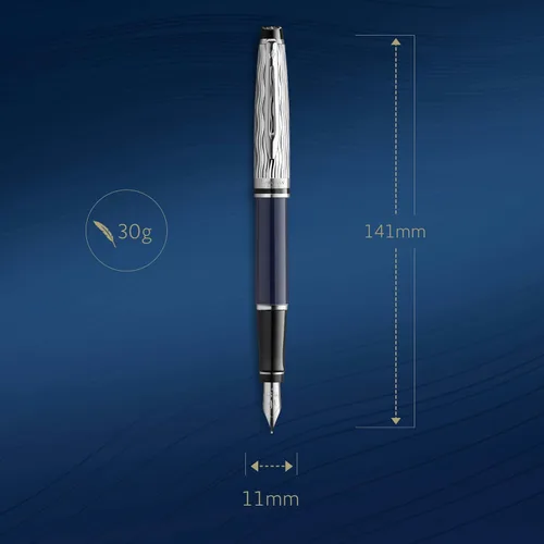 Miniatura 3 de Waterman Pluma estilográfica Expert Metal y laca azul Tapa cincelada Punta fina de acero inoxidable Tinta azul Caja de regalo