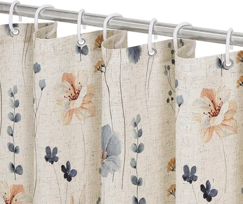 Miniatura 15 de Gibelle Cortina de ducha con estampado floral de acuarela, cortina de ducha retro naranja azul marino para baño, juego de cortina de ducha moderna