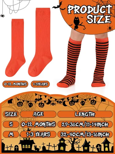 Miniatura 3 de Foaincore 5 pares de calcetines de Halloween para bebé, calcetines largos a rayas de bruja para recién nacidos, calcetines de algodón sin costuras