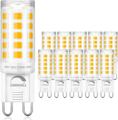 Miniatura 8 de Winshine - Paquete de 10 bombillas LED regulables de 2700 K blanco suave, 4 W (reemplazo de bombilla halógena de 40 W) con casquillo G9, forma T4