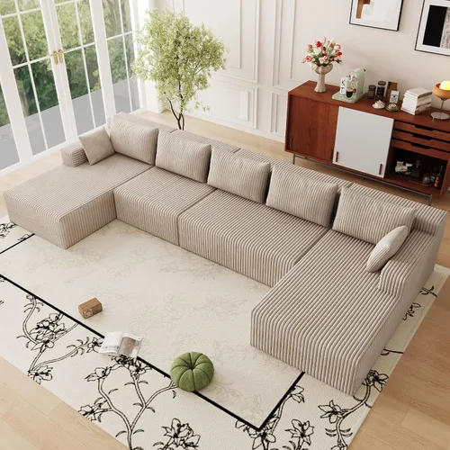 Miniatura 48 de Sofá modular Cloud de 95 pulgadas con otomana, moderno sofá nube en forma de U con asiento profundo, cómodo sofá de pana de 3 plazas, sofá de espuma