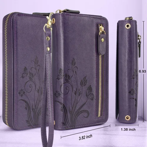 Miniatura 6 de Funda compatible con iPhone 14 PRO MAX de 6.7 pulgadas 2022, funda cruzada con doble cremallera, desmontable, magnética, de cuero, funda