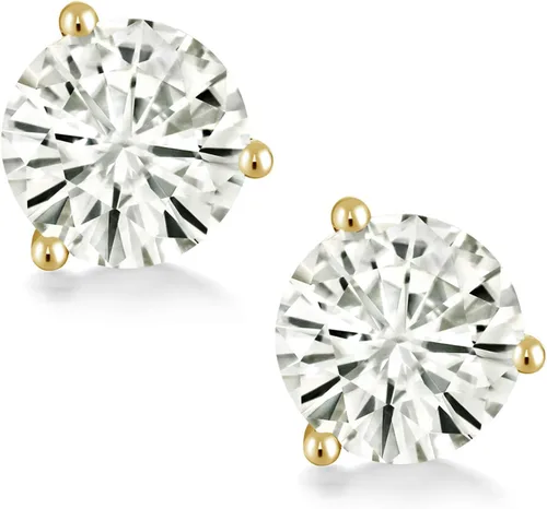 Miniatura 137 de Gem Stone King Aretes de oro de 14 quilates, 0.236 in, piedra natal redonda, Martini, 3 puntas, aretes de oro para mujer