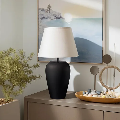 YEPDIN TL3 - Lámpara de mesa de cerámica de 21.25 pulgadas, compacta y esmerilada, pantalla de tela cónica, decoración de cerámica para sala de